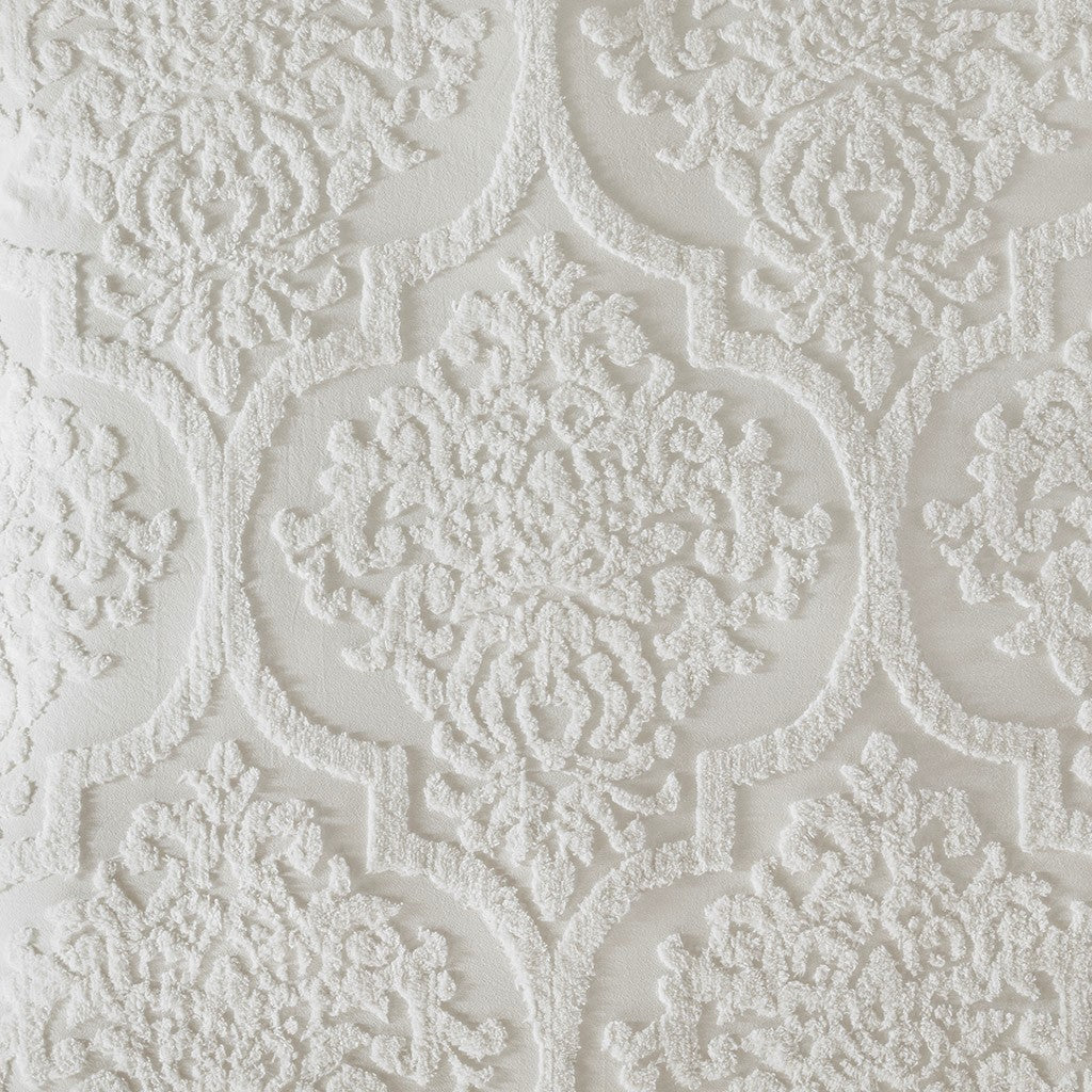 Full/Queen Tufted Cotton Chenille Damask Duvet Cover Set