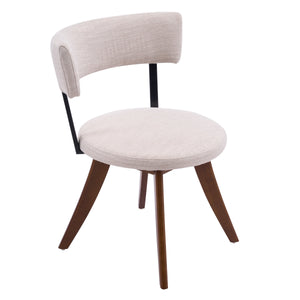 Modern Upholstered Dining Chair with Curved Back and Walnut Base - Beige