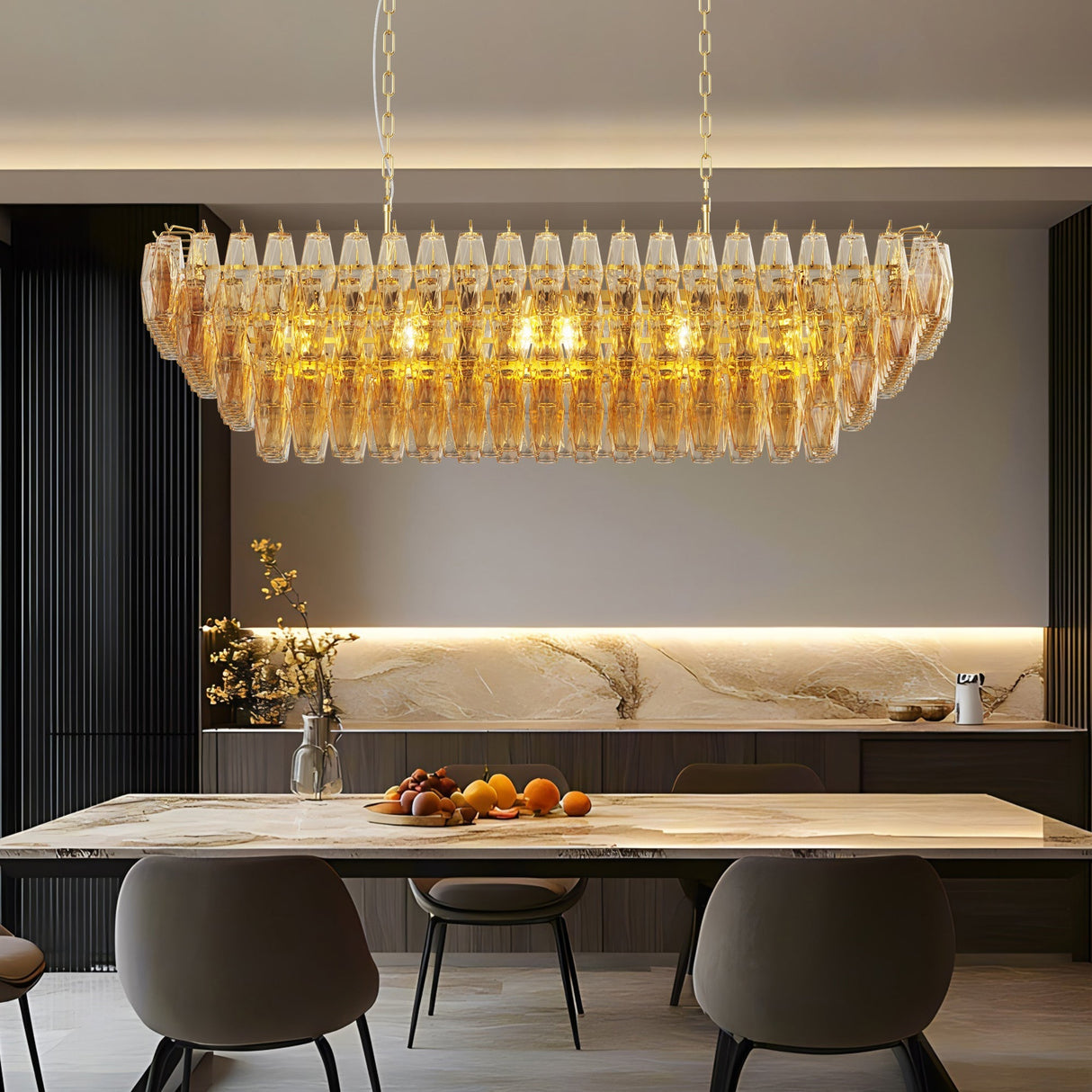 Modern Chandeliers for Dining Room, 54' Large Rectangle Gold Kitchen Chandelier Over Table, 12-Light with Smoke Glass Ceiling Lights, Farmhouse Pendant Lighting Fixture for Living Room Bedroom
