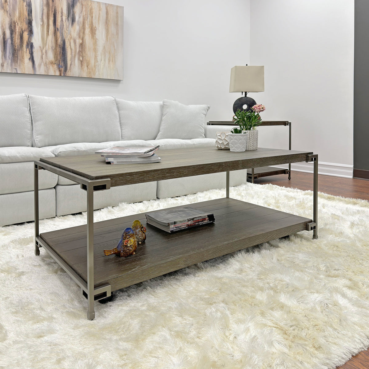 Corbeta 3-Piece Metal Frame Wood Living Room Coffee Table Set