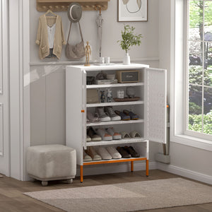 Grid Double Door Shoe Cabinet With Adjustable Compartments And Moisture-Proof Design In Metal