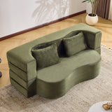 71-Inch Folding Sofa Bed in Green Plush Faux Fur