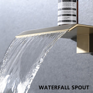 Wall Mount Bathtub Faucet With Waterfall Tub Spout And Single Handle Stainless Steel