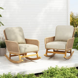 Contemporary Minimalist Beige Wicker Rocking Chair with Soft Cushions