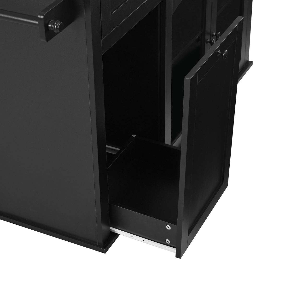 54.2'' Mobile Kitchen Island with Glass Door Storage & Trash Bin