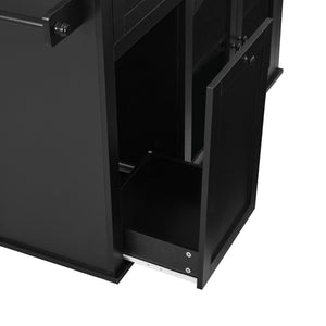 54.2'' Mobile Kitchen Island with Glass Door Storage & Trash Bin
