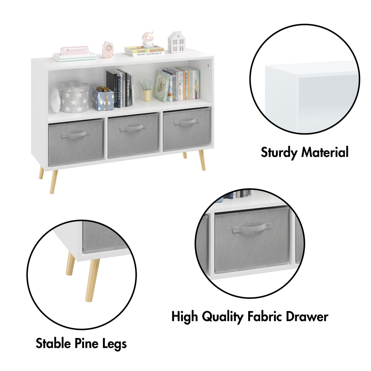 Bookcase With Collapsible Drawers, Book Display Organizer