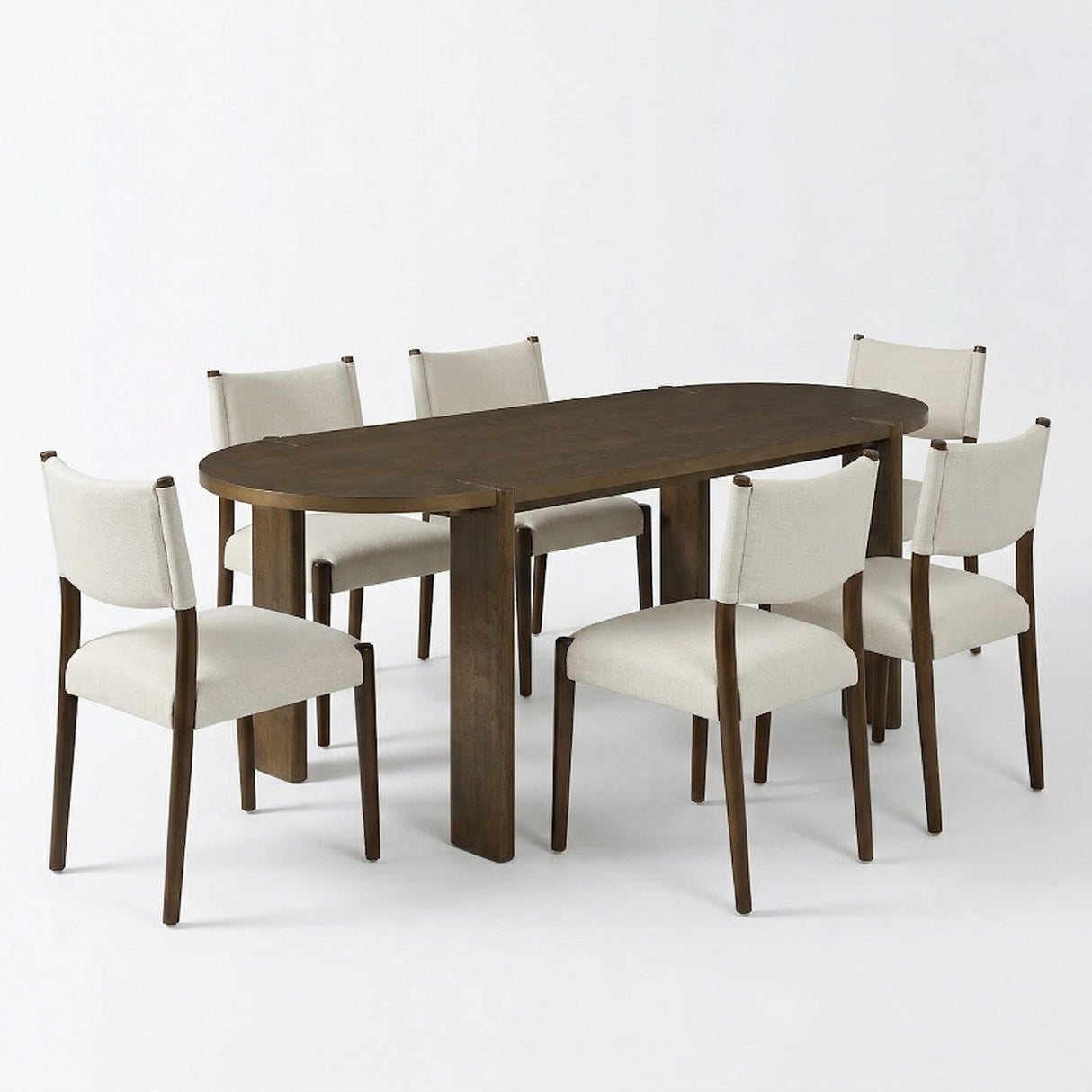 7 Pieces Modern Oval Dining Set, Rustic Farmhouse Solid Wood Kitchen Table Set for 6