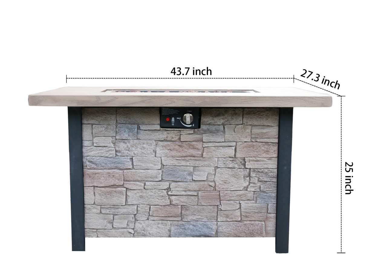 44"W x 25"H Outdoor Propane Fire Pit Table, 50,000 BTU, Cultured Stone