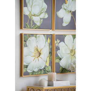 Set of 4 White and Gold Botanical Wall Art Prints, 20” x 20”