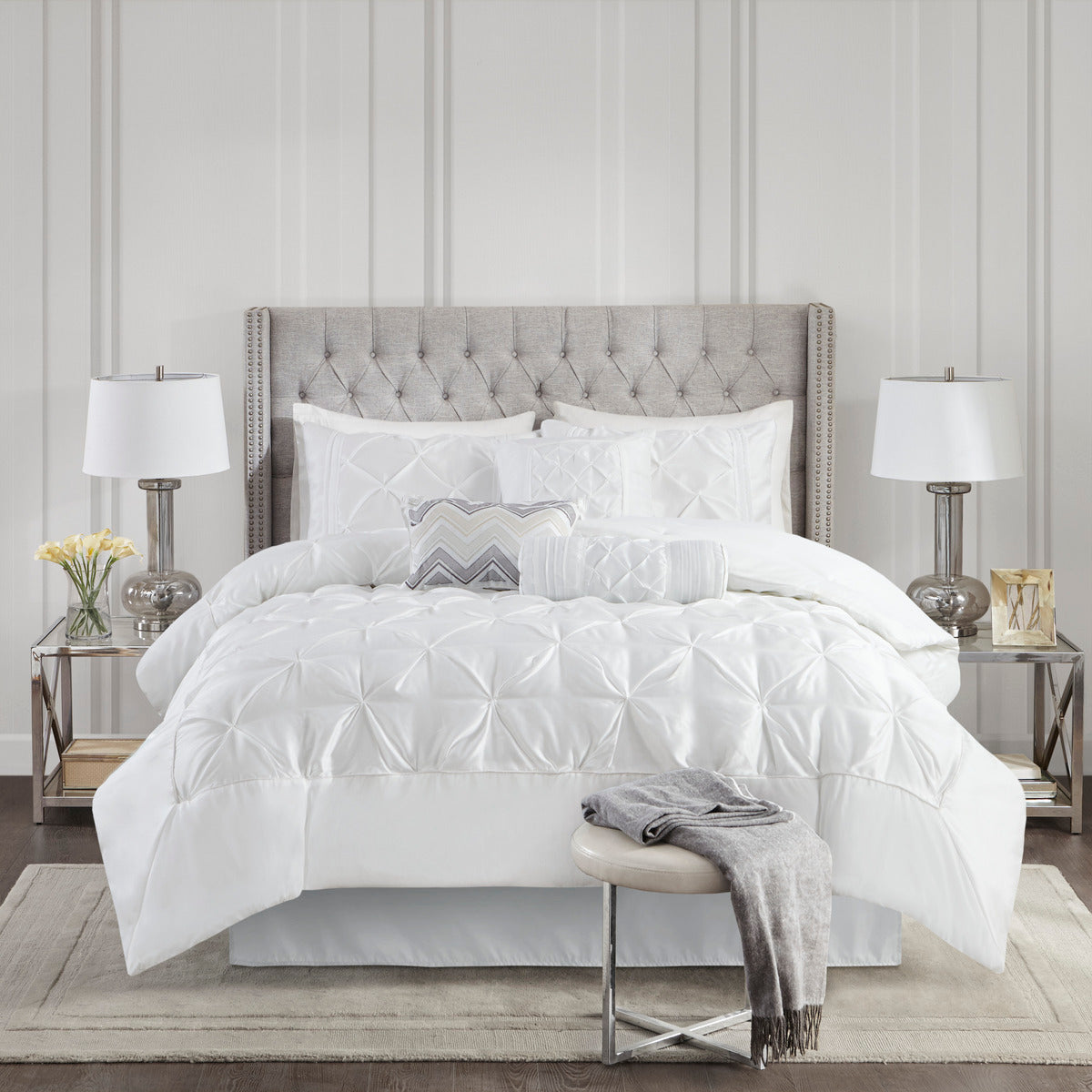 7 Piece Tufted Comforter Set White