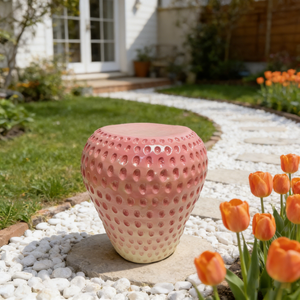 Strawberry Fruit Stool, 13.4" Oversized Resin Stool and Side Table