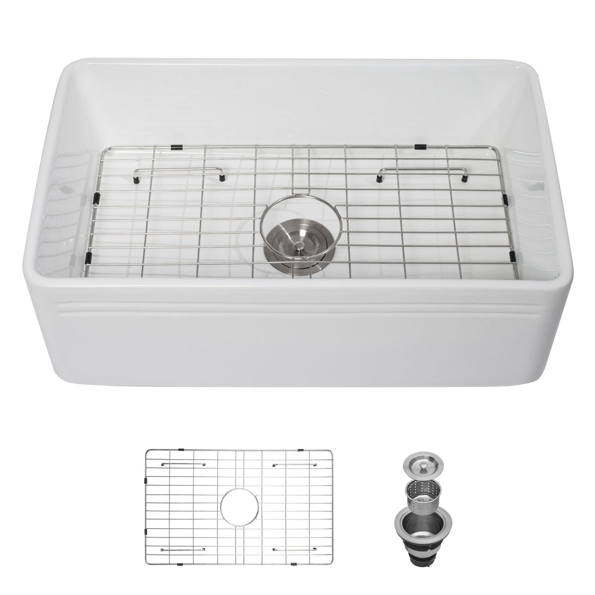 Farmhouse Ceramic Apron Front Single Bowl Kitchen Sink with Durable Design - White or Black
