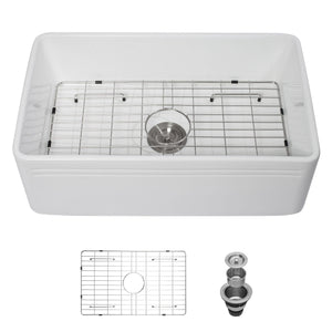 Farmhouse Ceramic Apron Front Single Bowl Kitchen Sink with Durable Design - White or Black
