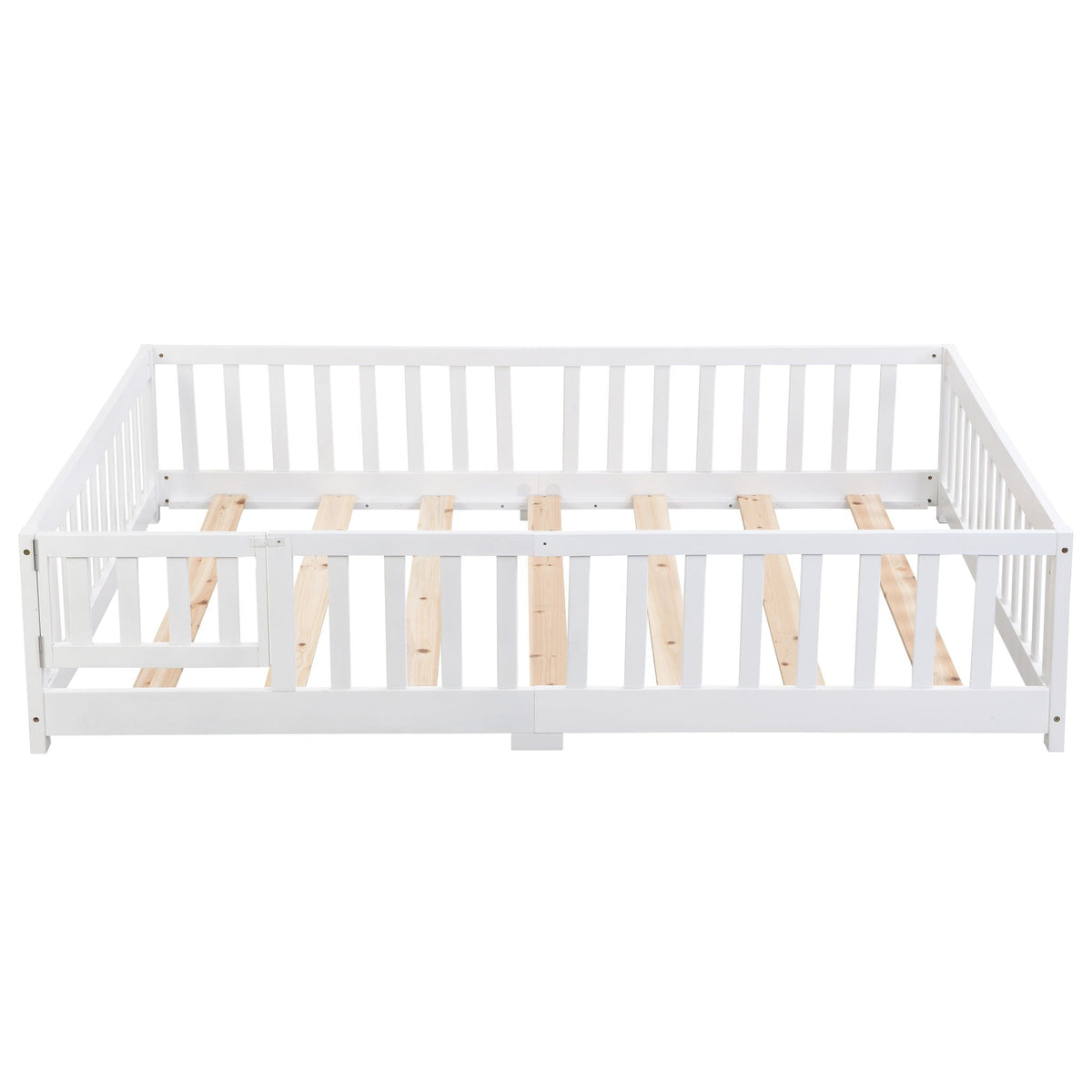 Solid Wood Floor Bed With Door And Fence For Children