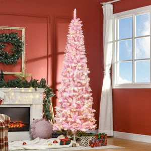 Prelit Snow Flocked Artificial Christmas Tree with LED Lights - Pink, 7.5ft