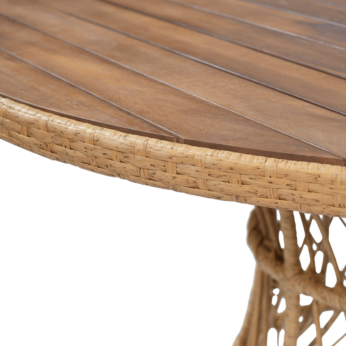Durable Outdoor Dining Table with Round Acacia Wood Top and Wicker Base