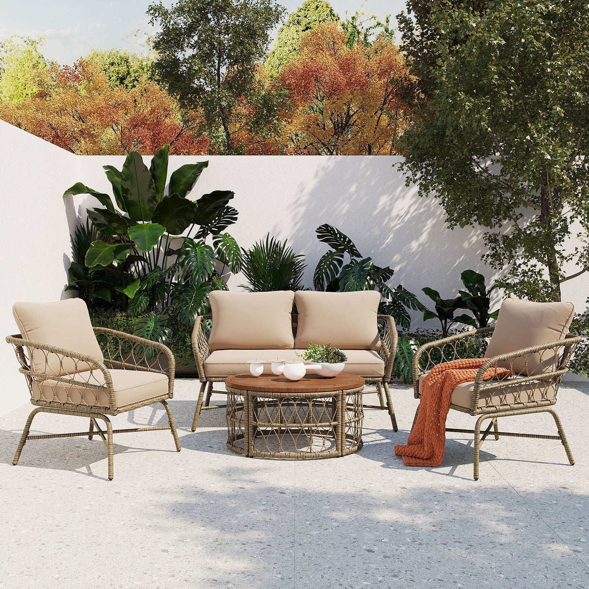 GO Bohemia-Inspired 4-Person Outdoor Seating Group with Removable Cushions