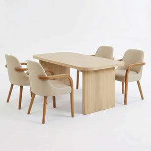 5 Piece Indoor Dining Set, 68.75" Dining Table & 4 Khaki PU Dining Chairs