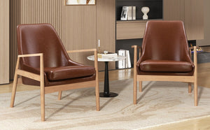 U-Can PU Leather Accent Chair Set of 2 Mid-Century Modern Armchair with Solid Wood Frame