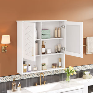 2 In 1 Wall-Mounted Mirror Cabinet with Adjustable Shelves - White, Blue, Black