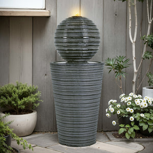 31.5' Tall Striped Concrete Column Fountain with LED Light - Gray Concrete Design