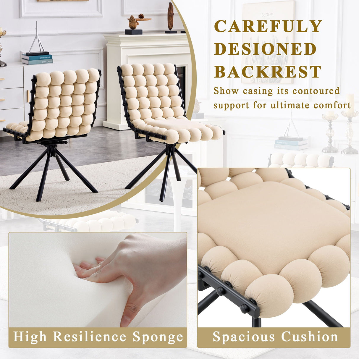 Puffy Bubble, Ball Chain Dining Chairs For Dining Room (Set of 2)