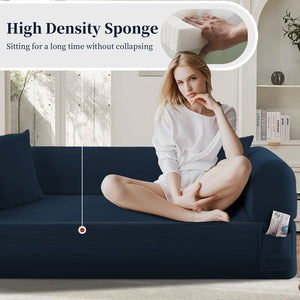 Spring Sofa with High-Quality Fabric, Pillows & Storage in Blue