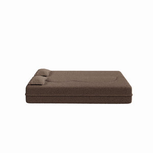 Modern Floor Sofa with 2 Pillows, Convertible Teddy Fabric Foam Filled Bed