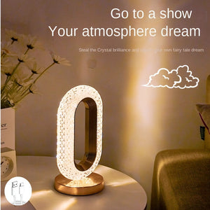 Oval Crystal Table Lamp – USB Charging Luxury Night Light for Bedroom & Office Decor