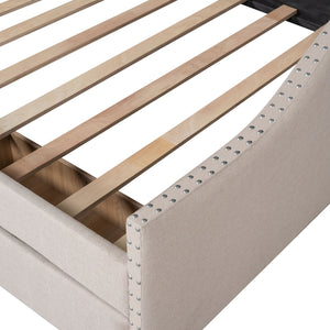 Upholstered Daybed With Two Drawers, Wood Slat Support
