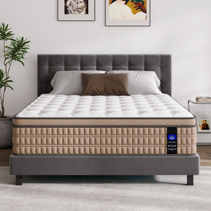 14" King Hybrid Mattress with Gel Memory Foam & Pocket Springs - Brown & White