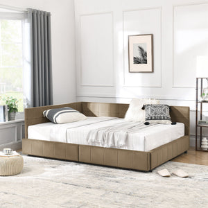 Mid-Century Storage Upholstered Tufted Bed Frame With Backrest And Armrests