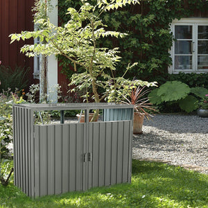 Outdoor Metal Garbage Bin Shed for Two Trash Cans