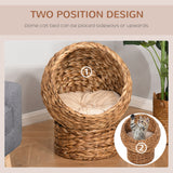 PawHut Wicker Egg Cat Bed with Cushion – Raised Indoor Cat Basket, 23.5" H, Brown