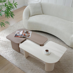 2 Pieces Modular Coffee Table Set, Free Combination - Khaki / White