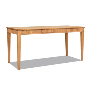 Dumont Modern Farmhouse 1-Drawer Fluted Home Office Writing Desk, Natural Blonde Solid Rubberwood & Rubberwood Veneer