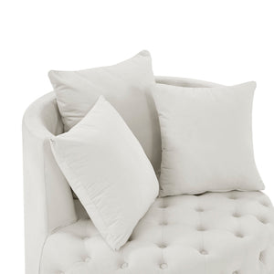 Modern Upholstered Swivel Chair With Button Tufted Design And Movable Wheels