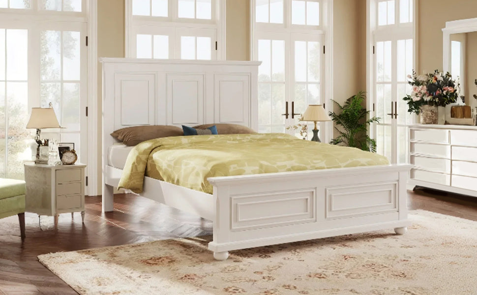 Traditional Town and Country Style Pinewood Vintage Tall Headboard King Bed Frame