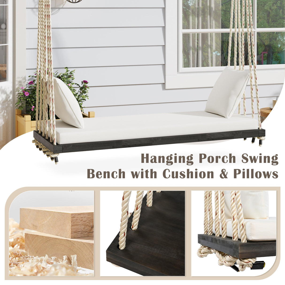 TOPMAX Patio Wooden Swing Chair