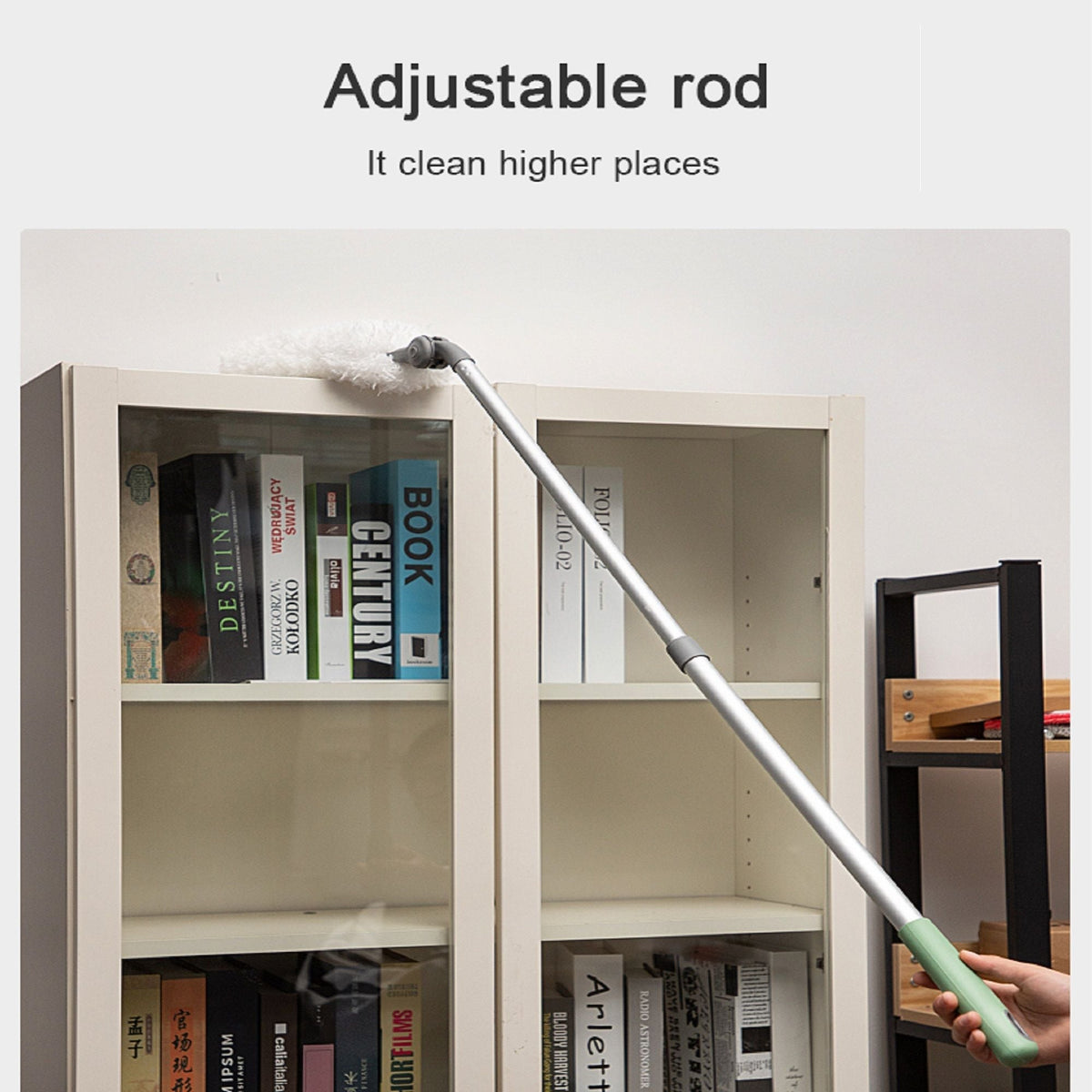 Long Handle Duster With Extension Bar, Home Dust Collector - White
