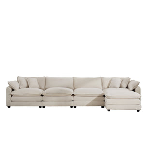 Modern Oversized Modular Cushion Sofa With Ottoman, Low Back, Deep Seating Sofa Set