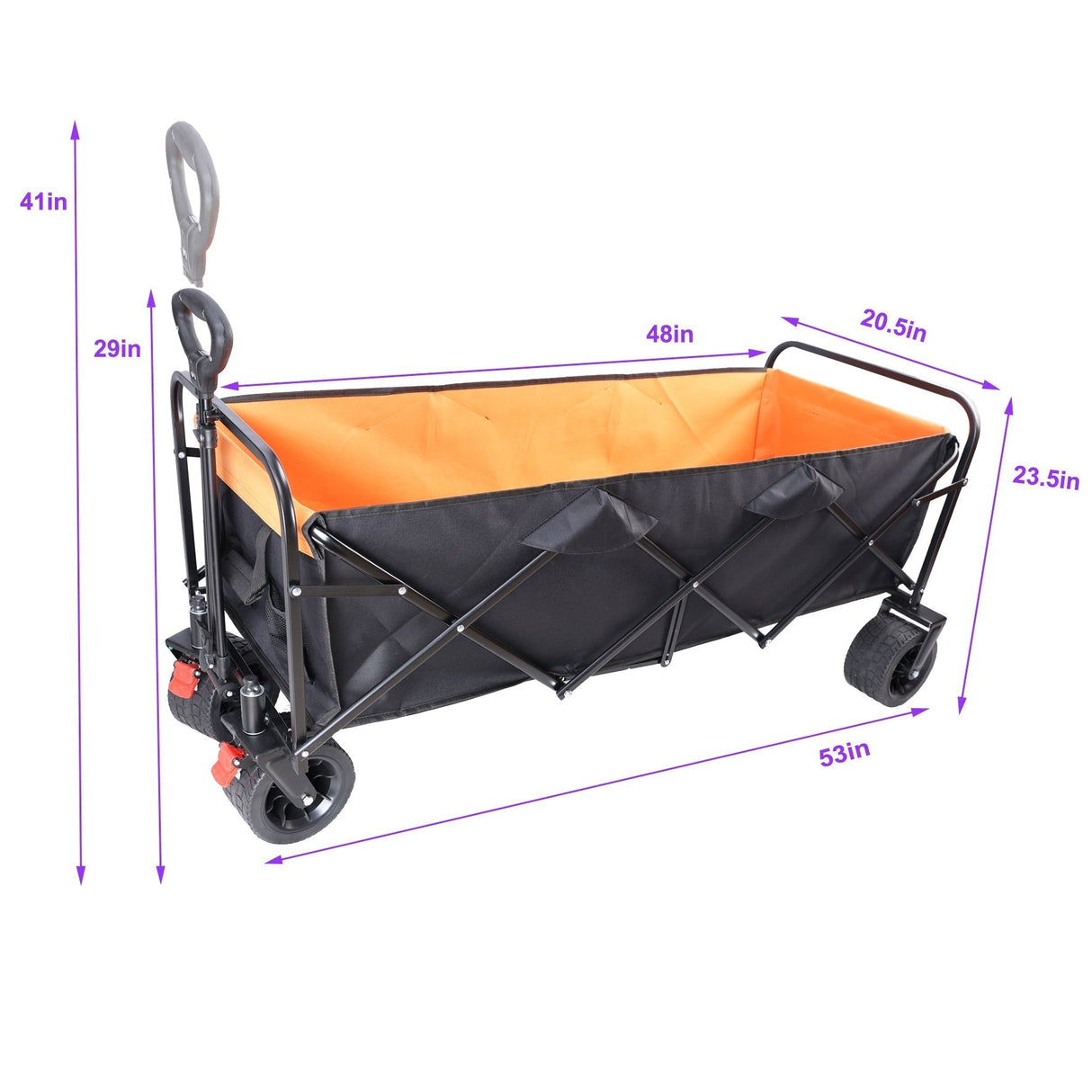 Big Large Capacity Folding Wagon Cart with Extender (Black + Orange)