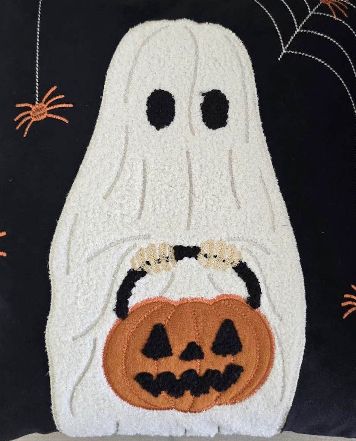 Halloween Ghost with Pumpkin Bucket Throw Pillow Set of 2