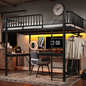 Queen Loft Bed with L-Shaped Desk