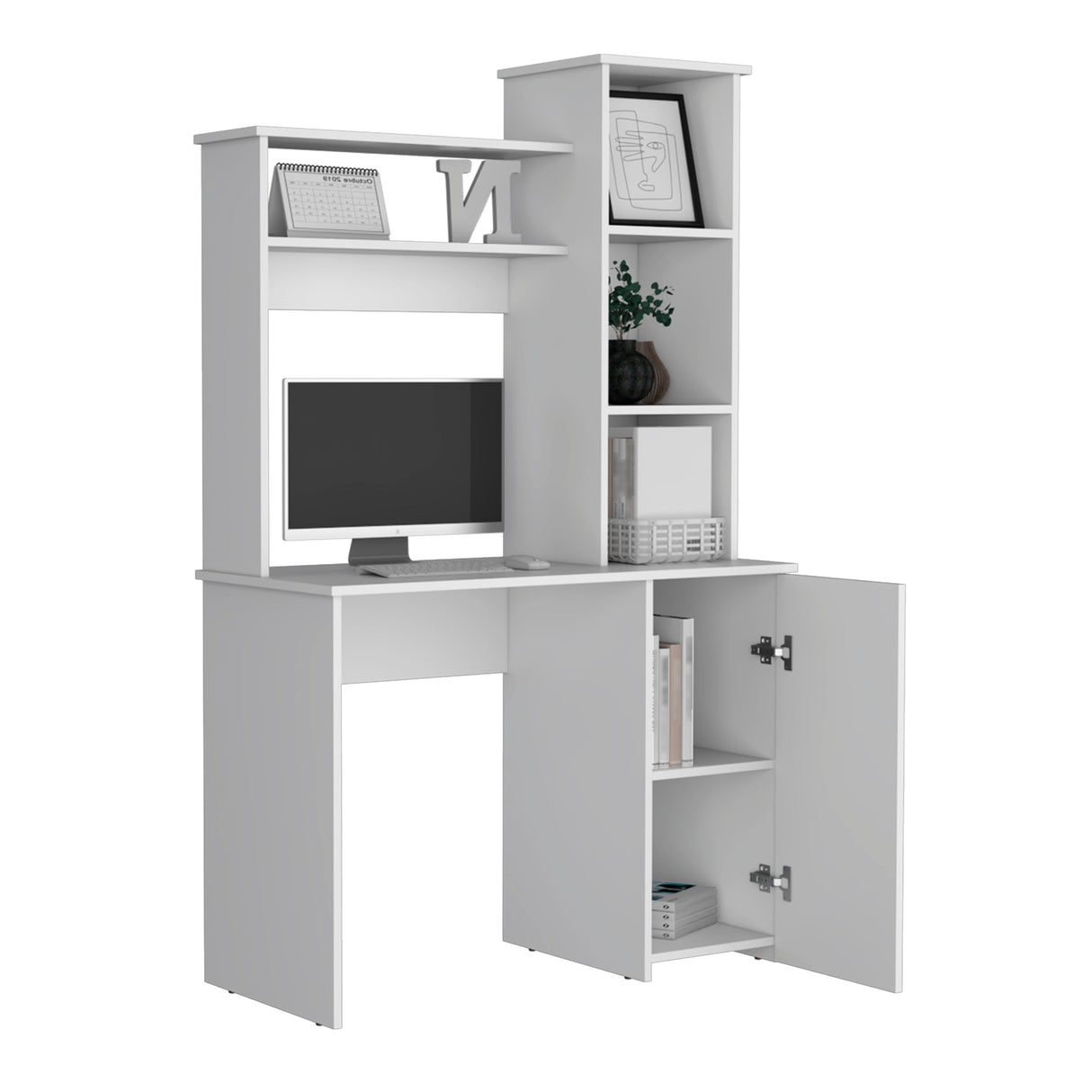 Carson Computer Desk with Hutch, Single Door Cabinet, and Shelves