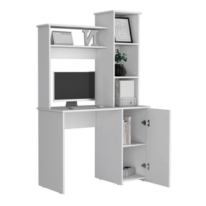 Carson Computer Desk with Hutch, Single Door Cabinet, and Shelves