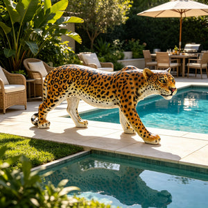 Realistic Leopard Garden Statue - 32" Lifelike Resin Cheetah Sculpture