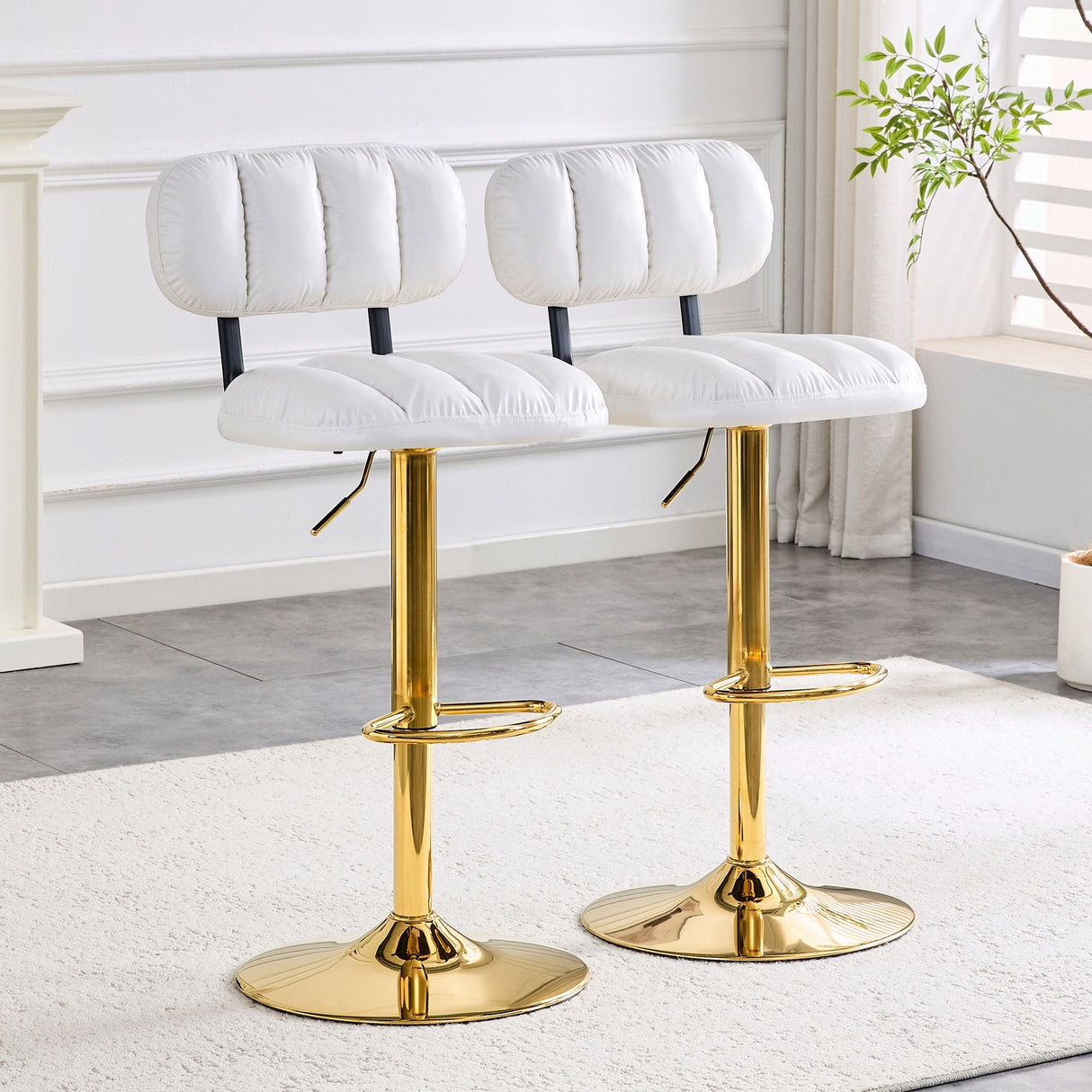 Adjustable Height Bar Stools & Footrest For Kitchen Island (Set of 2)