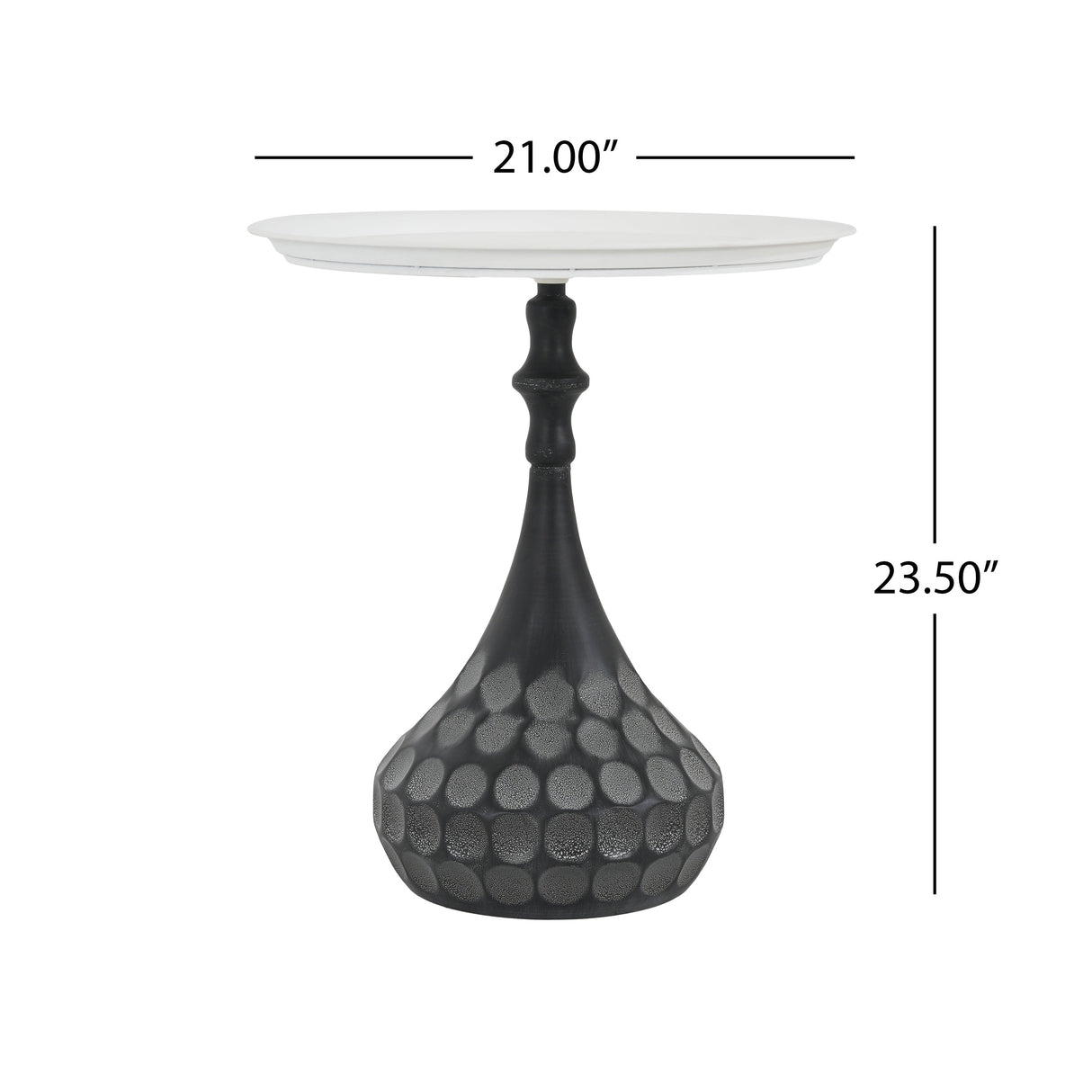 Accent Metal Coffee Table, Pedestal Table for Living Room, Hand-hammered Texture, White+Black